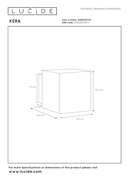 Lucide XERA - Wall light - 1xG9 - White - technical